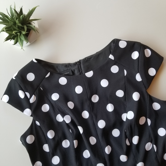 AB Studio Women's Black and White Polka Dot Dress - Picture 1 of 12
